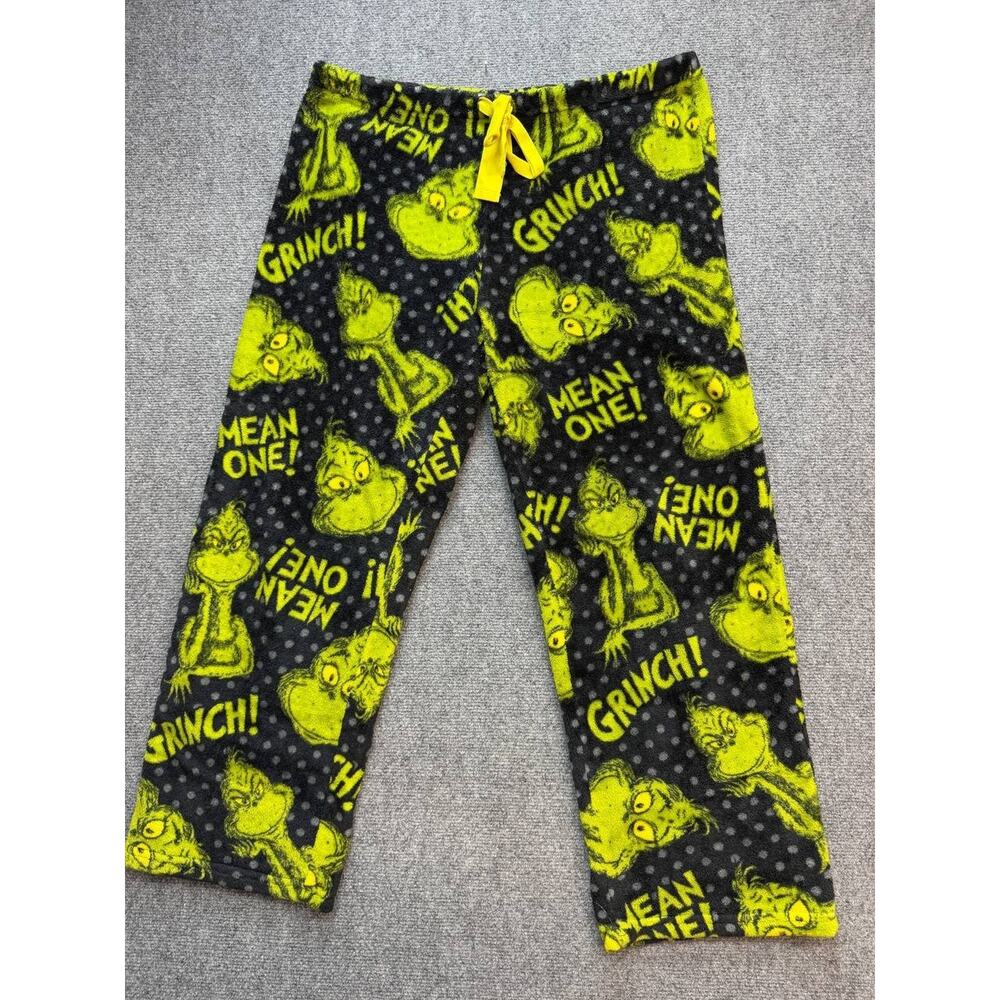 Dr Seuss The Grinch Plush Fleece Pajama Set Youth XL 10-12 Black Green - Picture 9 of 15